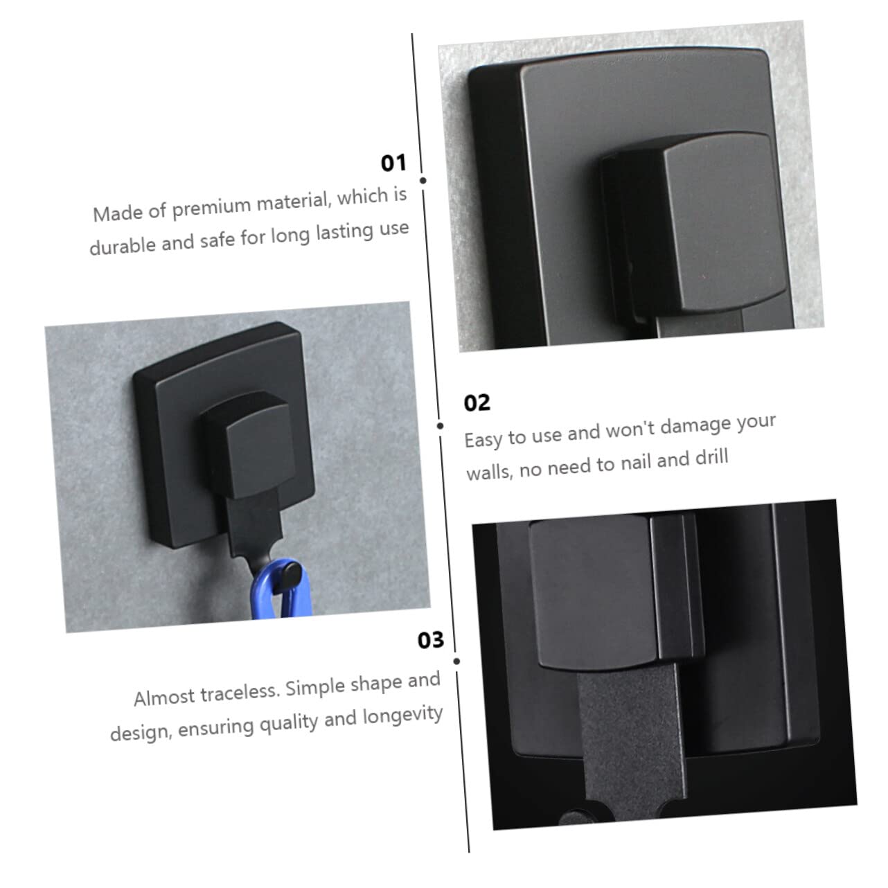 VASDEV Gancho sin Rastro, colgadores de Ventosa sobre la Puerta, Gancho de vacío para baño, Bolsas de Almacenamiento, Acero Inoxidable, Negro, 1 ud.