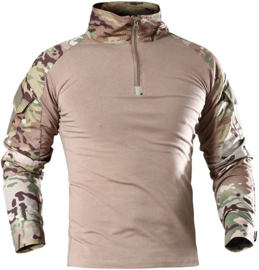 HUJINGLS Men'S Outdoor Tactical Hiking T-Shirts Military Army Camouflage Long Sleeve Hunting Climbing Shirt Breathable Sport Clothes - L