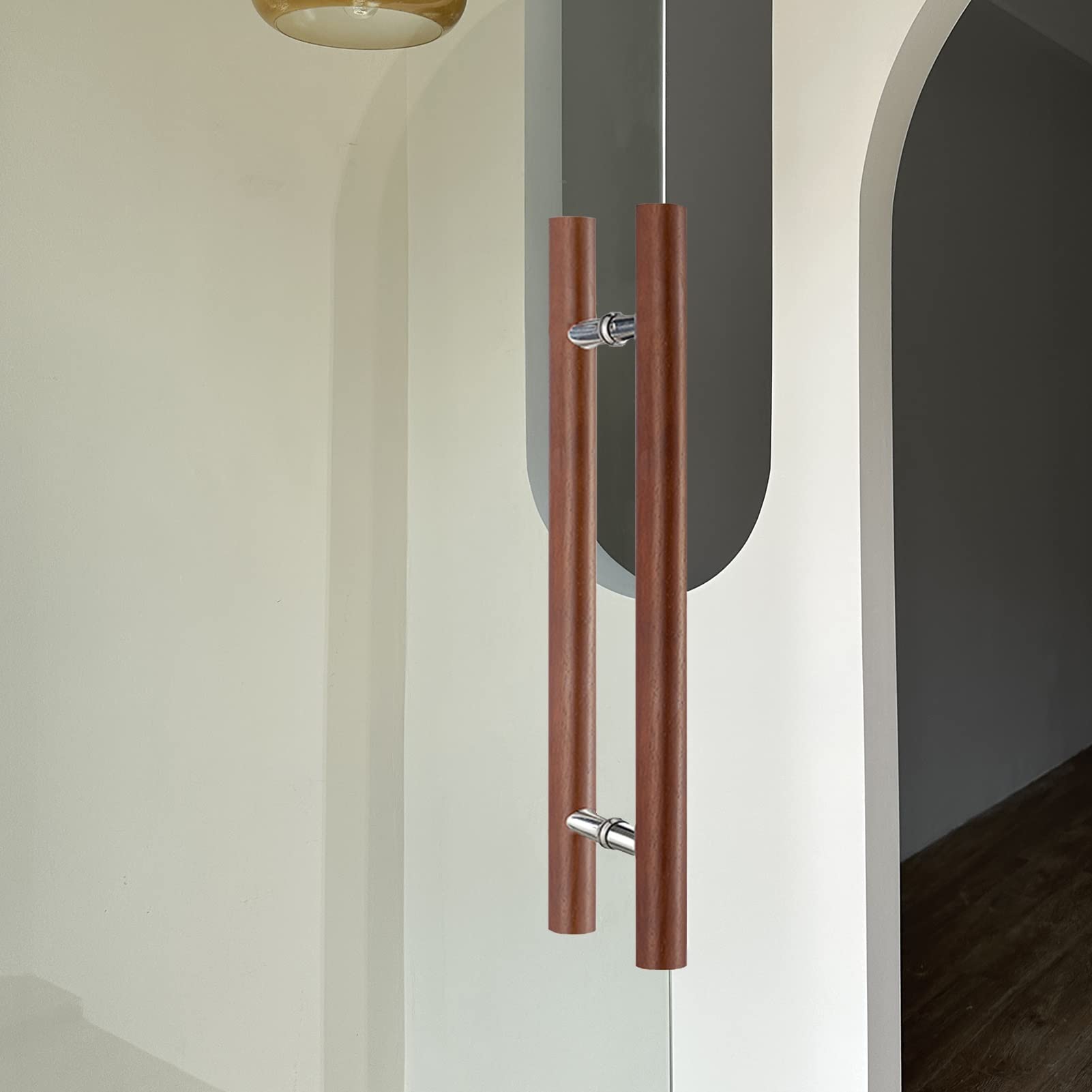 LQZAXSRDR Sliding Barn Door Handle, Glass & Wooden Push Pull Door Handle, Two-Sided Round Bar, Multiple Sizes, Multicolor(Reddish Brown,150cm (59") 110cm)