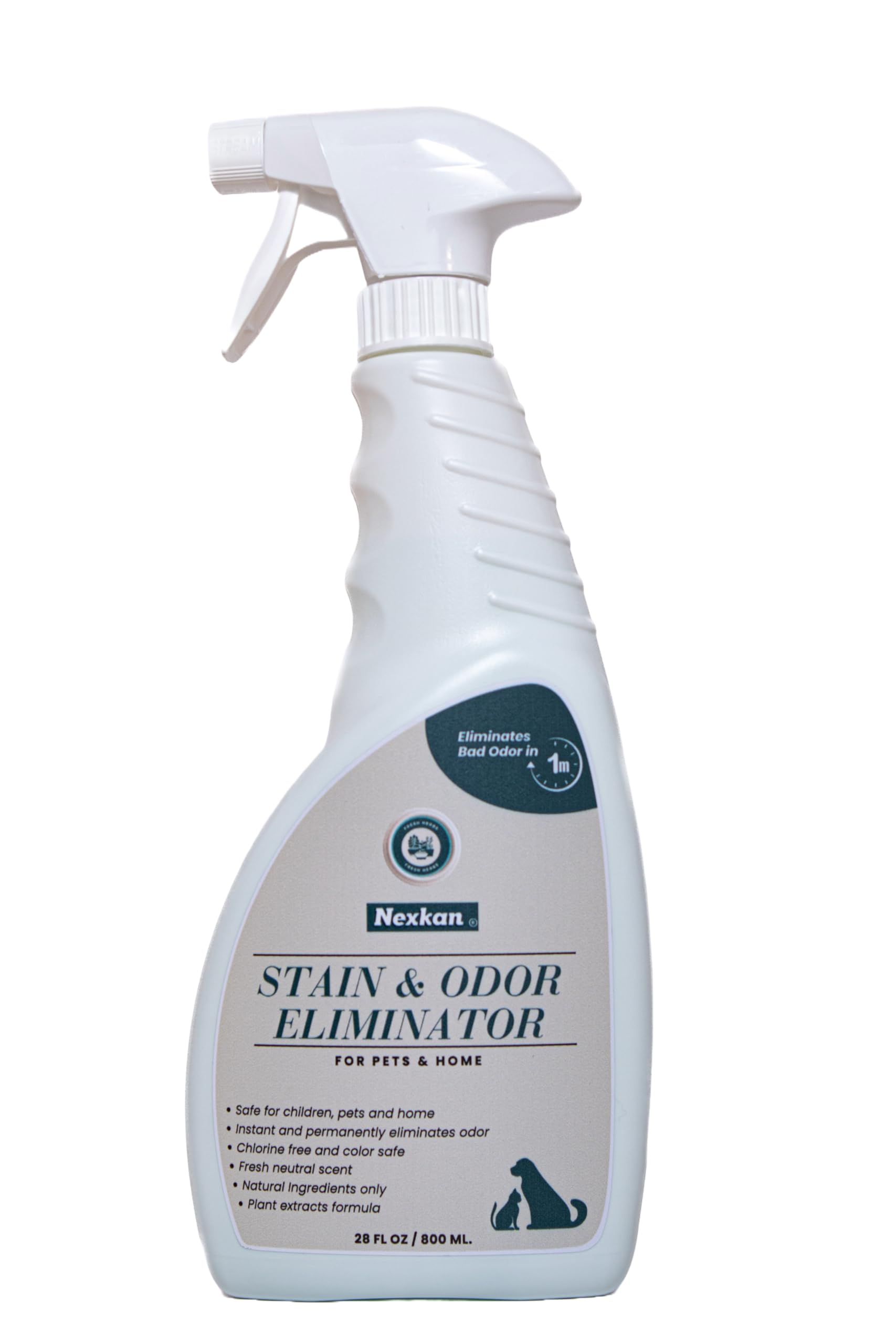 Nexkan Stain & Odor Eliminator for Pets and Home-Spray-Strong Odors-Liter Deodorizer-for Urine-Poop-Carpet Cleaner-Smell Remover-Absorber-Color Safe-Natural Scent Neutralizer for Dogs & Cats- 28 oz.
