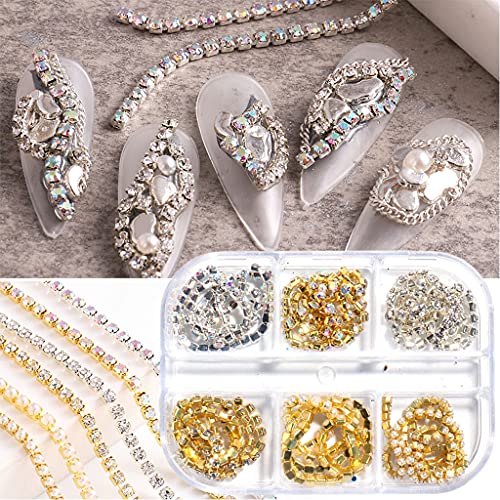 S-TROUBLE Nägel Dekorationen, 3D Nagel Diamanten Ketten Nail Art Zubehör Metallische Nagelketten Glitzer Glänzendes… – Bild 4