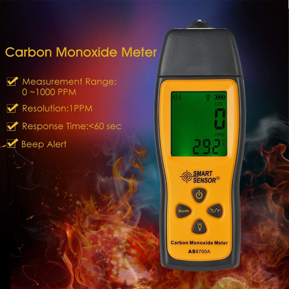 Équipement d'essai électronique CTJ Smart Sensor AS8700A Monoxyde de Poche Carbone Compteur Digital de Haute précision CO Détecteur de Fuite Analyseur, Alarme lumière sonore, Gamme: 0-1000ppm