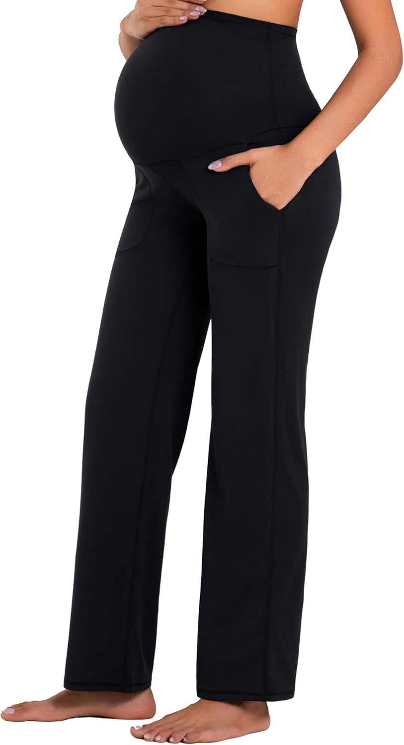 Sunzel Maternity Wide Leg Pants Over Belly Flowy Pregnancy Lounge Pants with Optional Pockets, Stretchy & Supportive