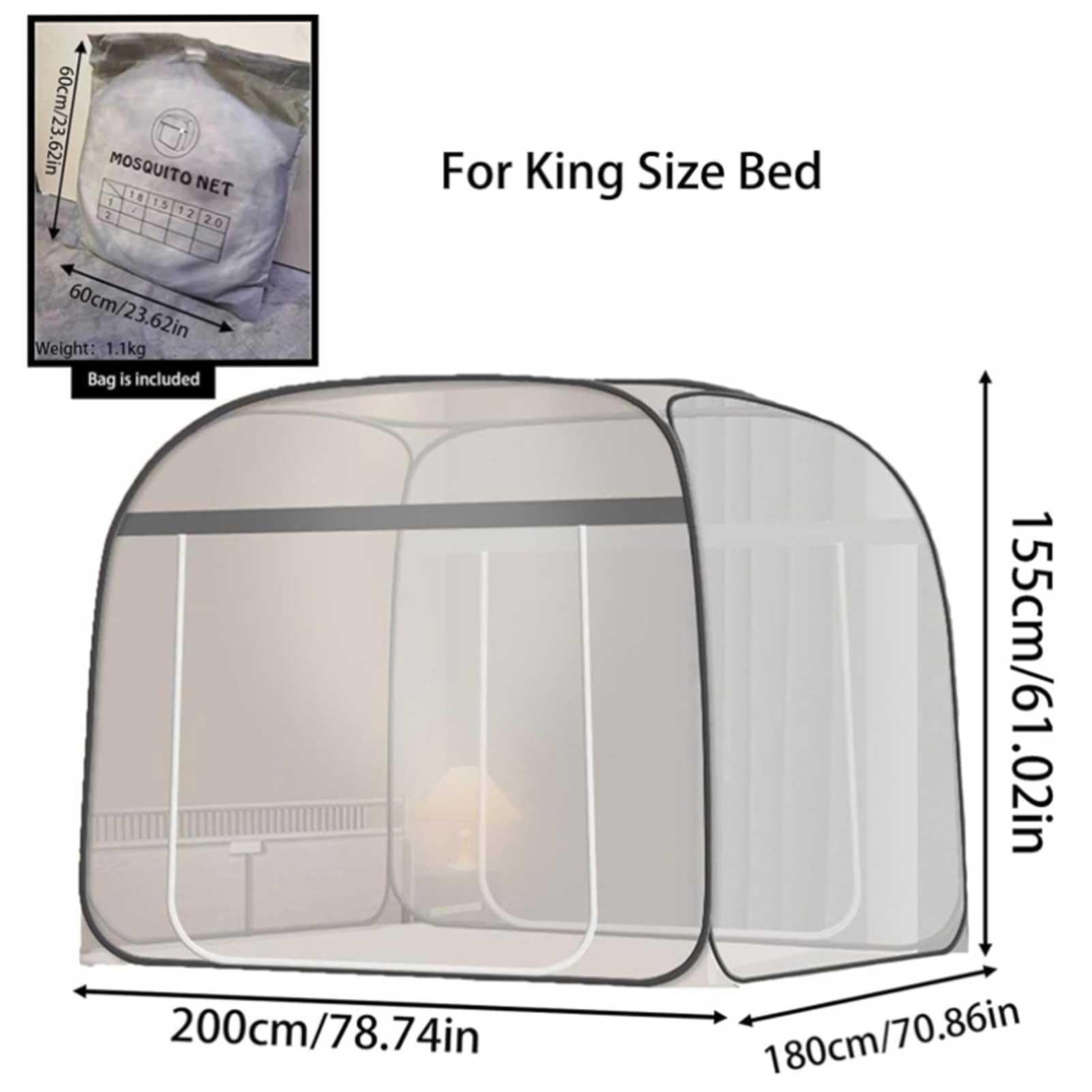 Mosquitera para Cama Matrimonio Plegable, Mosquitera De Cama Portatil Viaje con Fondo Cierre De Cremallera Doble Puerta para Camping Viaje Hogar Al Aire Libre, Instalación Gratuita