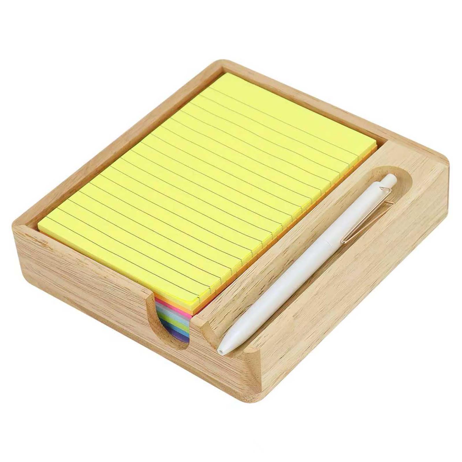 MultiBey Natural Solid Wood Sticky Note Holder with Pen Slot – Multifunctional Desktop Organiser for Home, Office & Study Desk (Rubber)