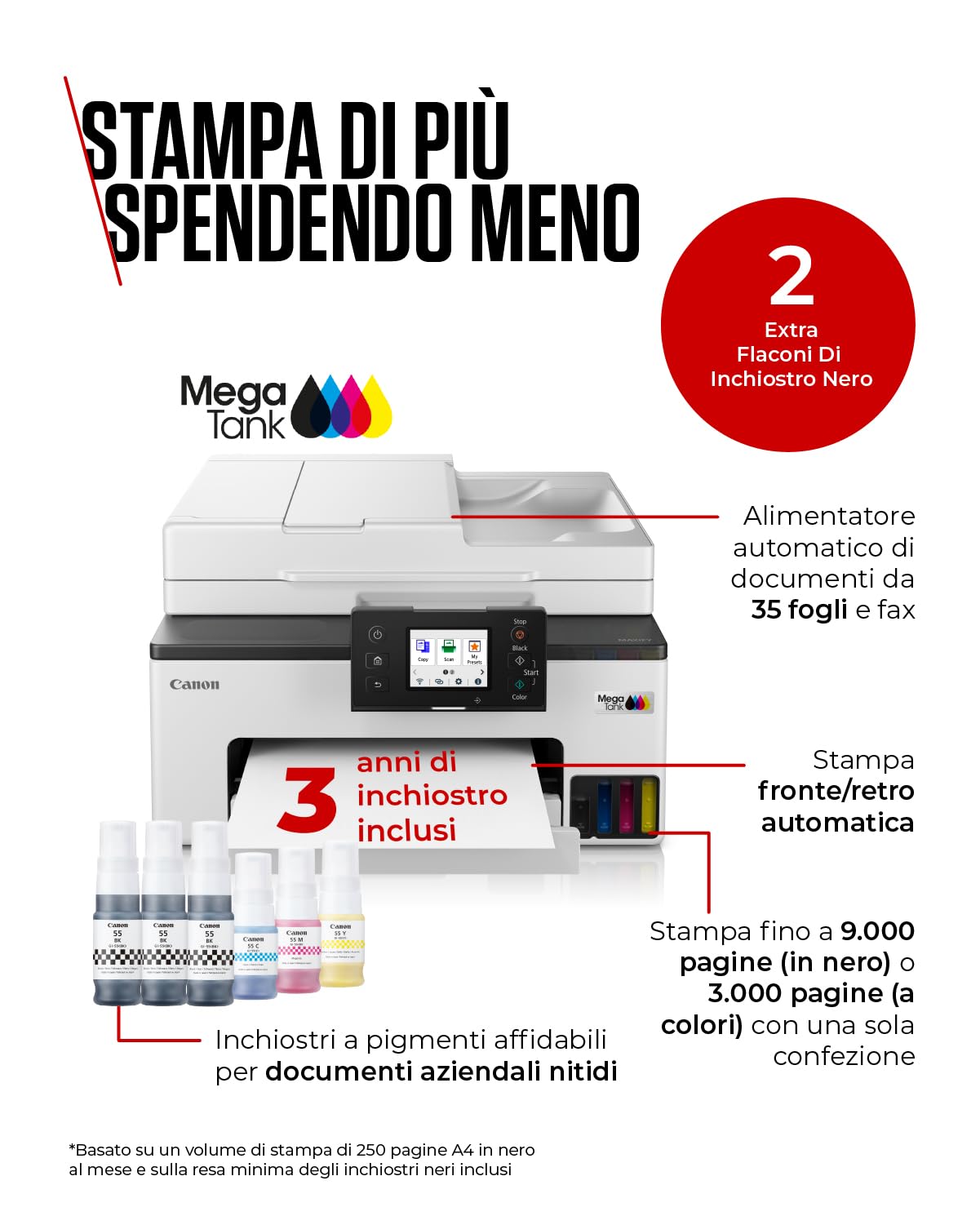 Canon Stampante WiFi per Casa e Ufficio MAXIFY GX2050 - Stampante Multifunzione MegaTank con Scanner, Fax e Fotocopiatrice per Casa | Connettività WiFi, Ethernet e USB
