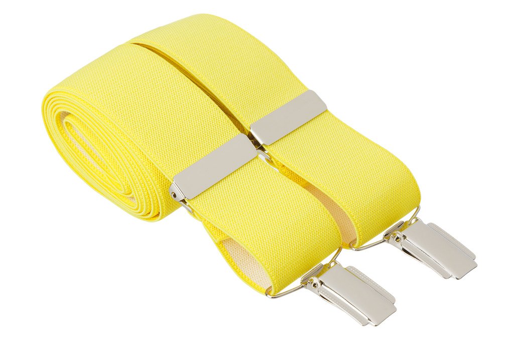 Gs Braces Men's Yellow 2XL Trouser Braces 35Mm Wide Elastic 4 Strong Silver Clips 52 Inch Adjustable