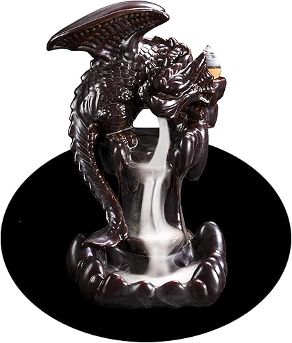 Quemador de incienso de reflujo de dragón, soporte de incienso en cascada con 10 conos y 1 alfombra, estatua de ornamen, fuente de regalo para