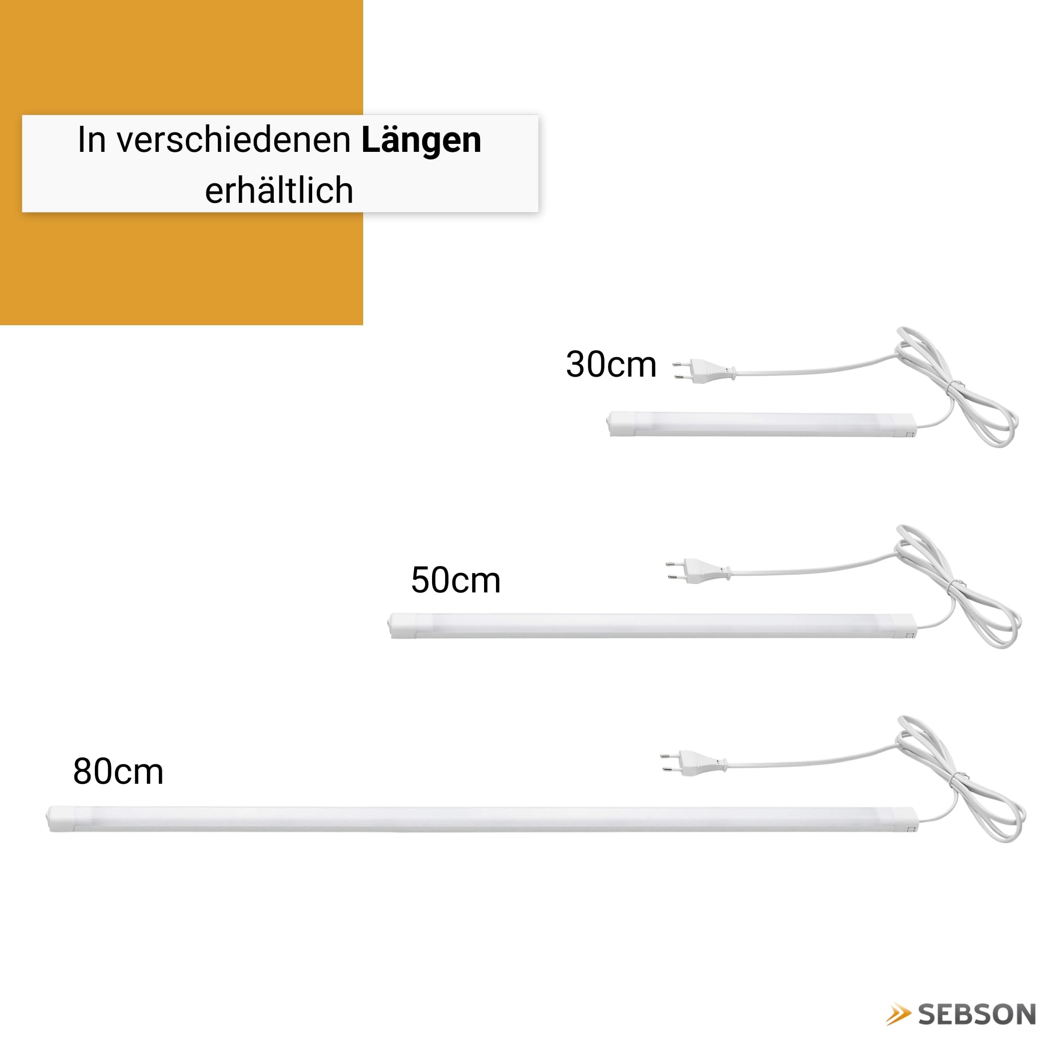 SEBSON LED Unterbauleuchte Küche 80cm, Neutralweiß, LED Lichtleiste 230V - Stecker & Schalter, Indirekte Beleuchtung, Schrankbeleuchtung 24x13x800mm