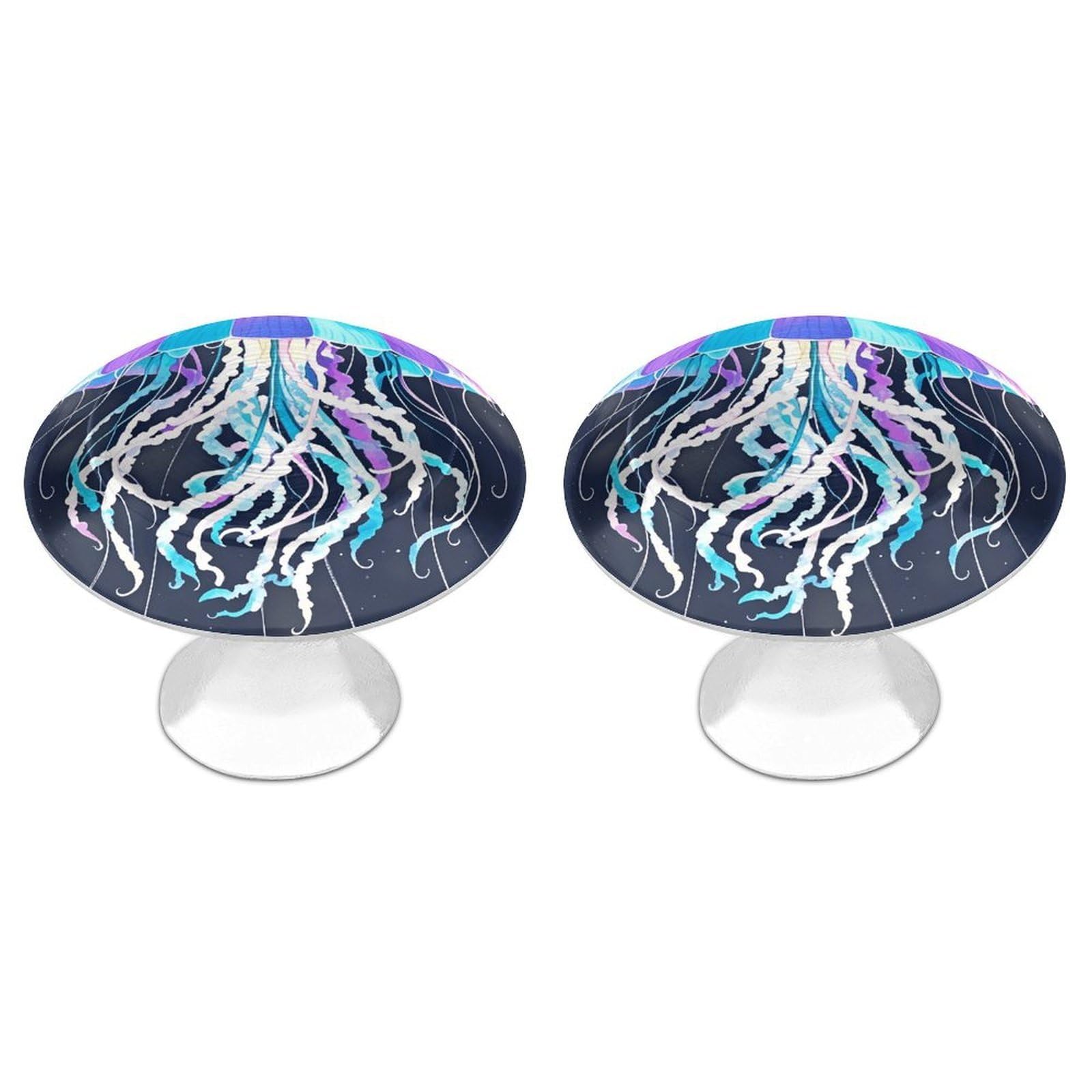 FekiLoot Jellyfish Pattern Cabinet Knobs 2 Pack Stainless Steel Round Dresser Drawer Knobs Kitchen Drawer Hardware Dresser Knob Closet Door Pulls Cabinet Handles for Cupboard Drawer Pulls