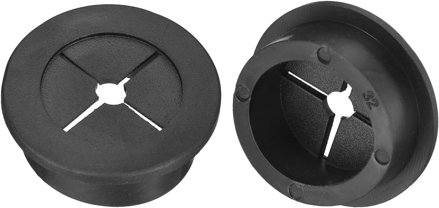 uxcell 2 Pcs Cable Cord Grommet, 1-1/4 Inch (32mm) Desk Grommet Flexible Rubber Grommets Wire Hole Cover Pass Through for Office Computer Desk Wire Organizer, Black