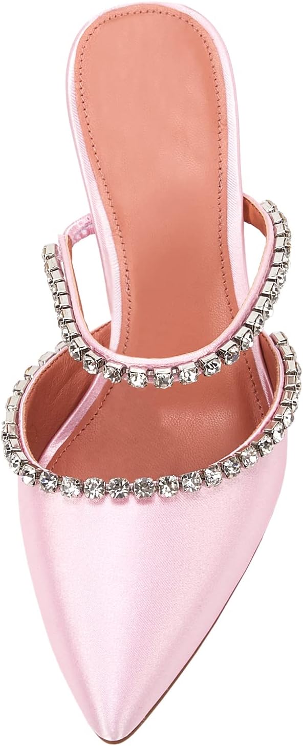 VETASTE Women's Pointed Toe Strappy Heels Crystal Satin Heeled Mules Wedding Party Shoes - Image 4