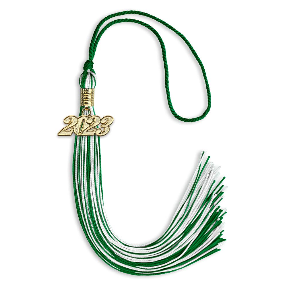 Endea Graduation Mixed Double Color Tassel with Gold Date Drop (Green/White, 2023)