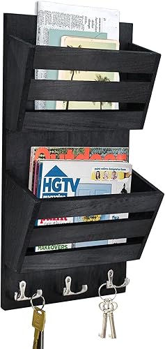 Unistyle Organizador de correo rústico con 4 ganchos para llaves, soporte de correo montado en la pared, organizador de correo colgante, soporte de