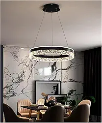 Lustre de Cristal Moderno e Luxuoso 50cm LED Circular com 3 Cores, Ajustável em Altura, Luminária de Teto Redonda 50W Preto para Sala de Jantar e Sala de Estar