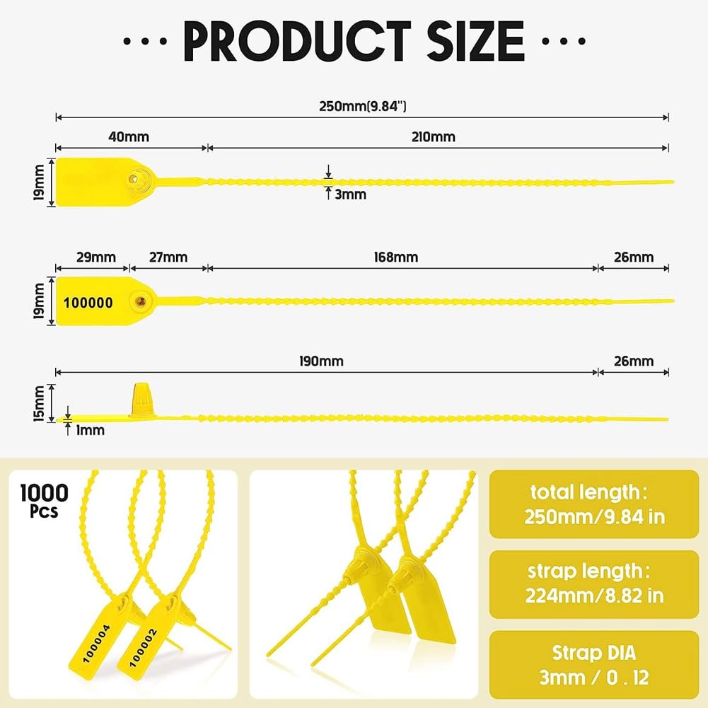 Orton 1000 etichette di sicurezza con sigilli di sicurezza numerate fascette (giallo)