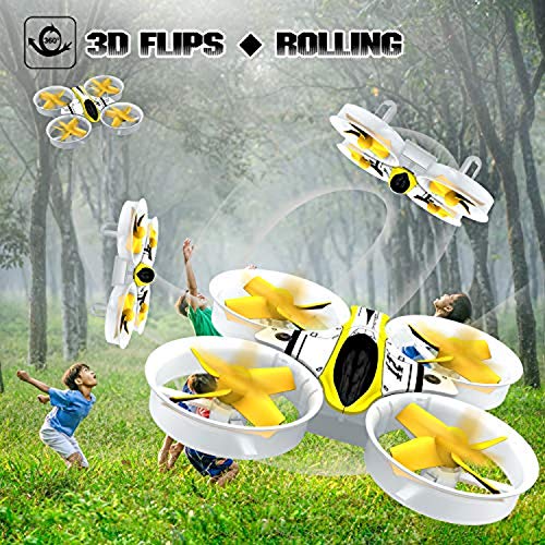 Mini Drone RC Nano Quadcopter for Kids and Beginners, RC Helicopter Plane with Auto Hovering, 3D Flip, Headless Mode and 3 Extra Batteries Toys for Boys and Girls … (Yellow)