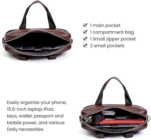 Miniatura 4 de Maletín de negocios de cuero genuino, bolso de mano para laptop, Crossbody, calidad premium, diseño espacioso, opciones de transporte versátiles,