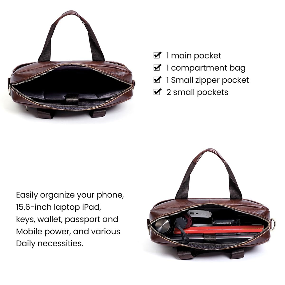 Borsa a tracolla in vera pelle per computer portatile, qualità premium, design spazioso, opzioni di trasporto versatili