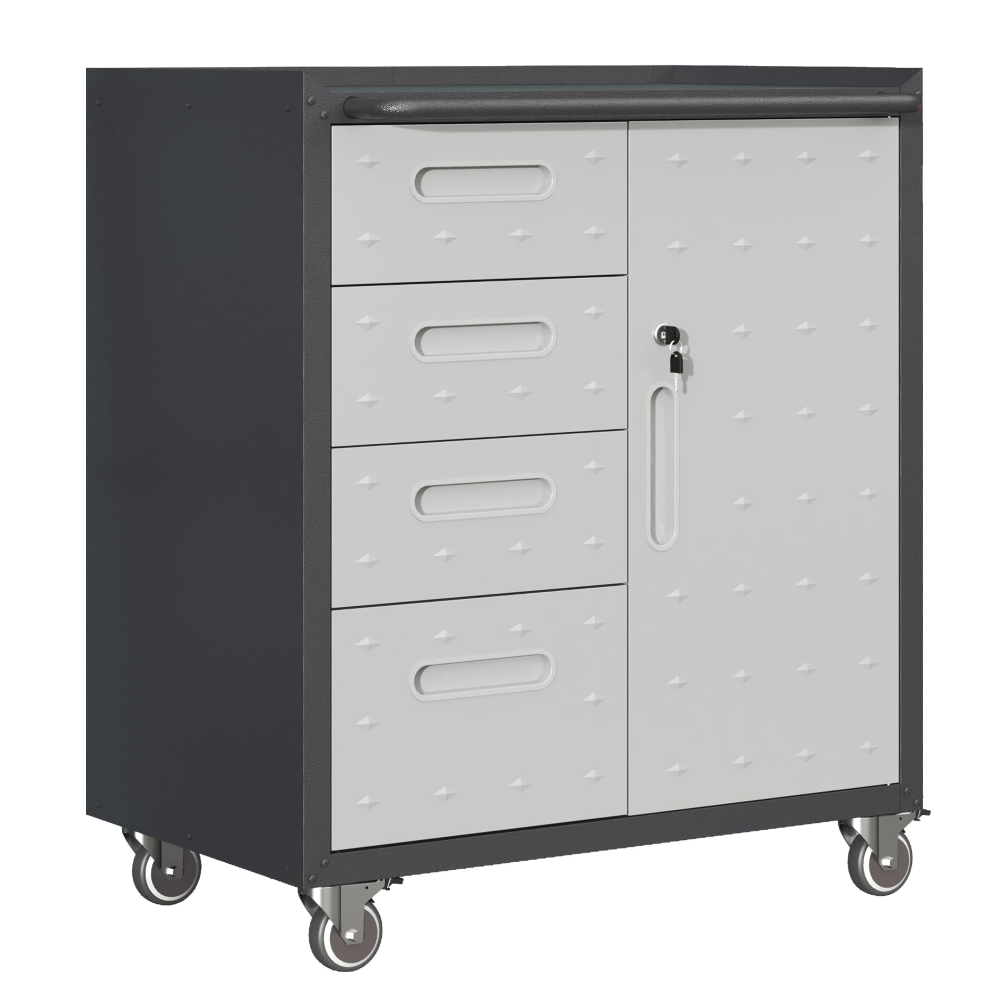 podafu Metal Tool Cabinet with Wheels, Garage Storage Cabinet with 4 Drawers and 1 Door, Small Locking Steel Rolling Storage Cabinet for Garage, Assembly Required, 29.53