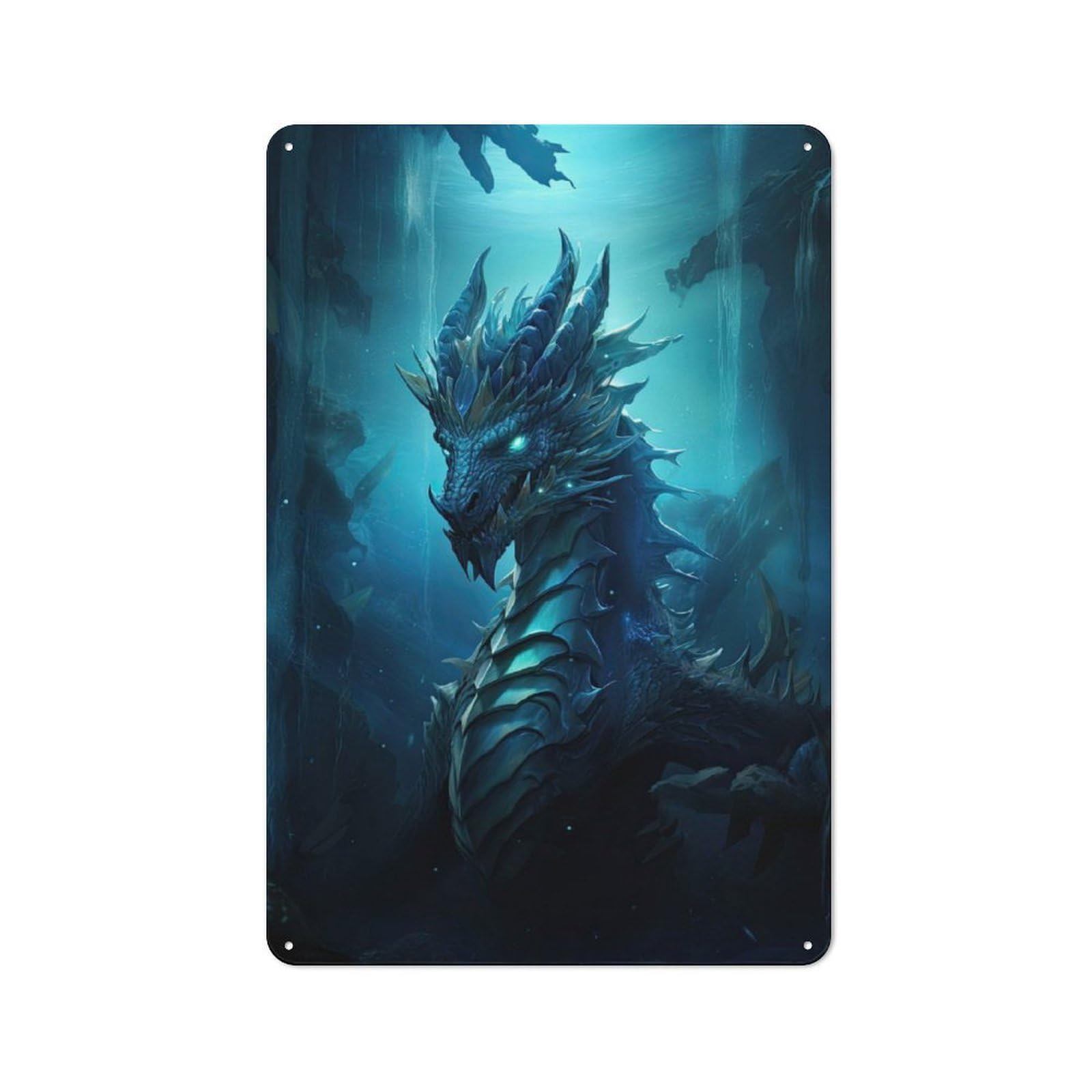 Junmoney Ancient Blue Dragon Retro Tin Wall Plaque 30X20cm For Studio Or Craft Room, Winter Wall Decor For Creative-Space Collectors