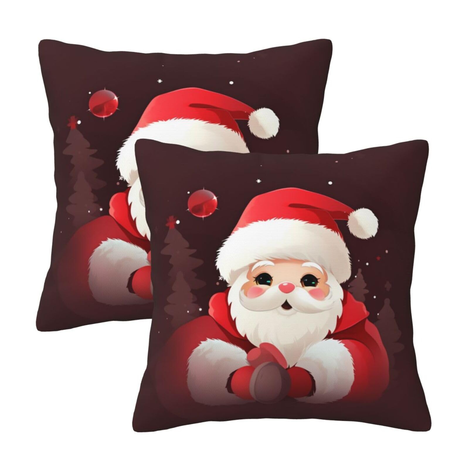 Cute Santa Claus Throw Pillow Cases 2 Pack Square Pillowcases Soft Pillow Protectors for Couch Livingroom Sofa Bed Office Car,30x30 CM