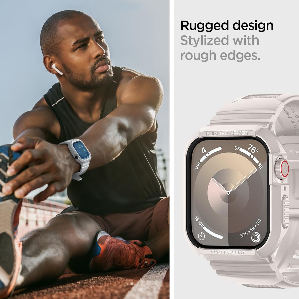 Spigen Funda y Correa Rugged Armor Pro de TPU Compatible con Apple Watch Series 9 8 7 45mm y Series SE2 6 5 SE 4 44mm
