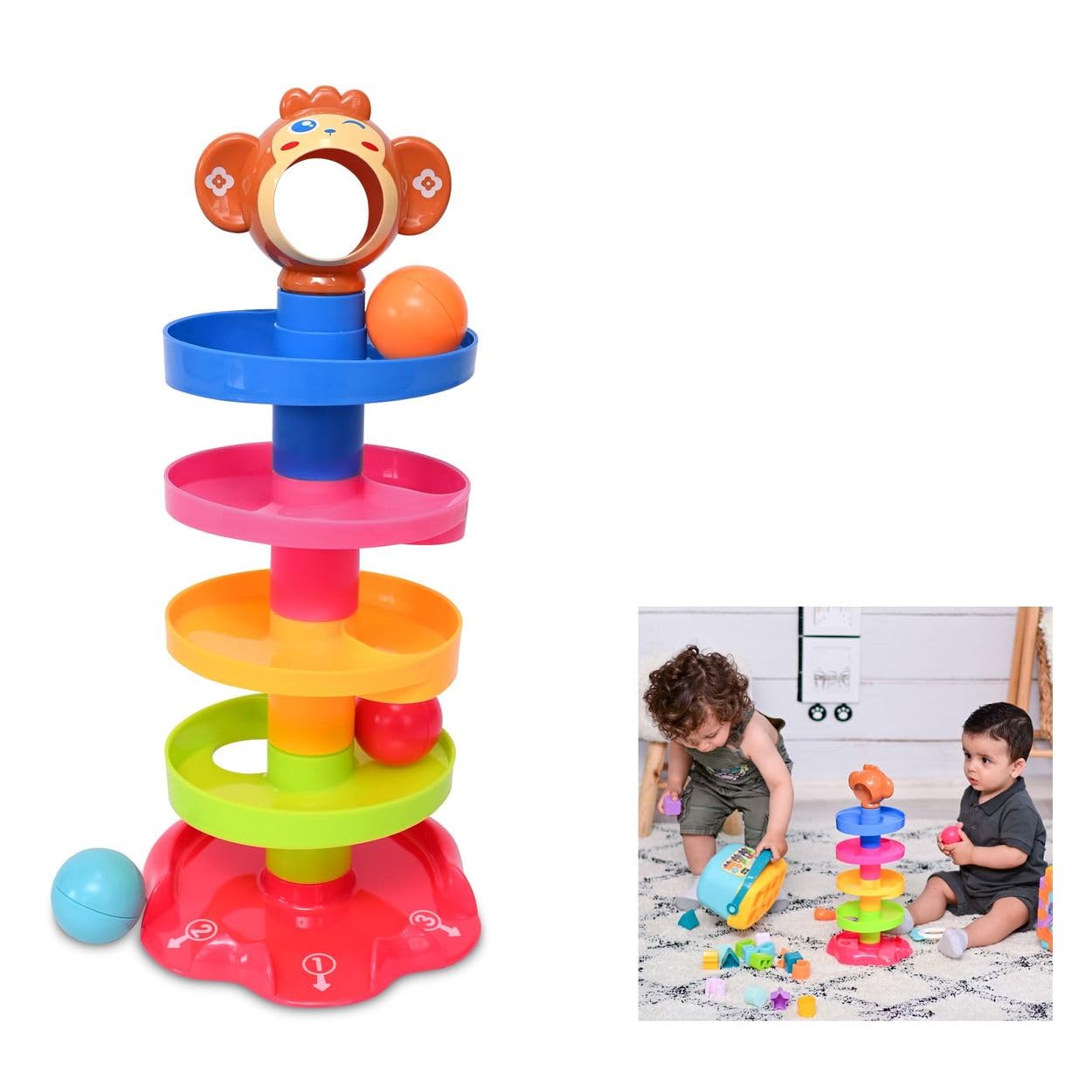 Children's Toy Marble Run Ball Spinning Top Activity Toy 3 Balls Multi color