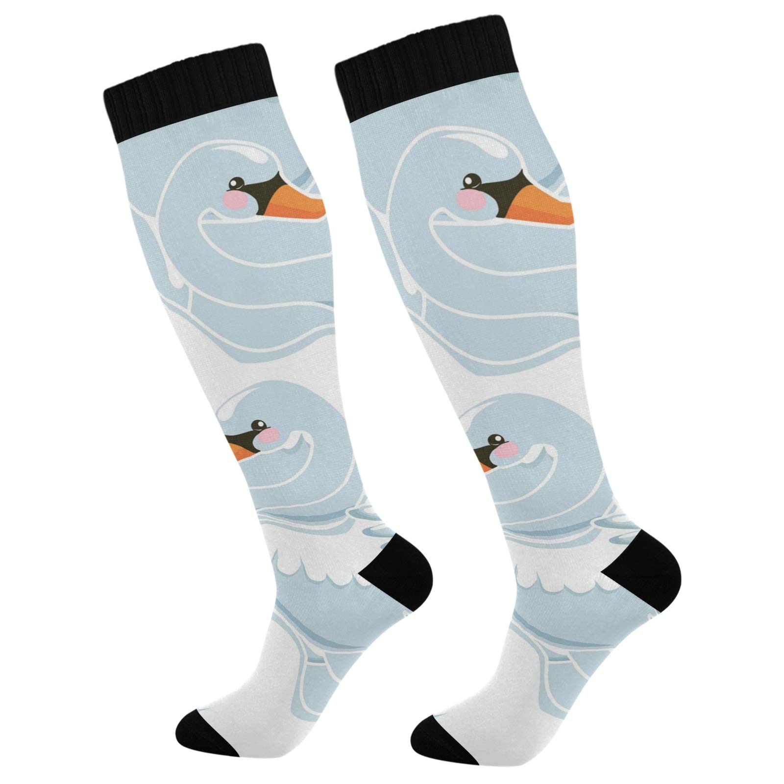 Puxuqu Women's Multicoloured White Swan Pattern Men' ' Over Knee Thigh High Long Socks 2 Pack