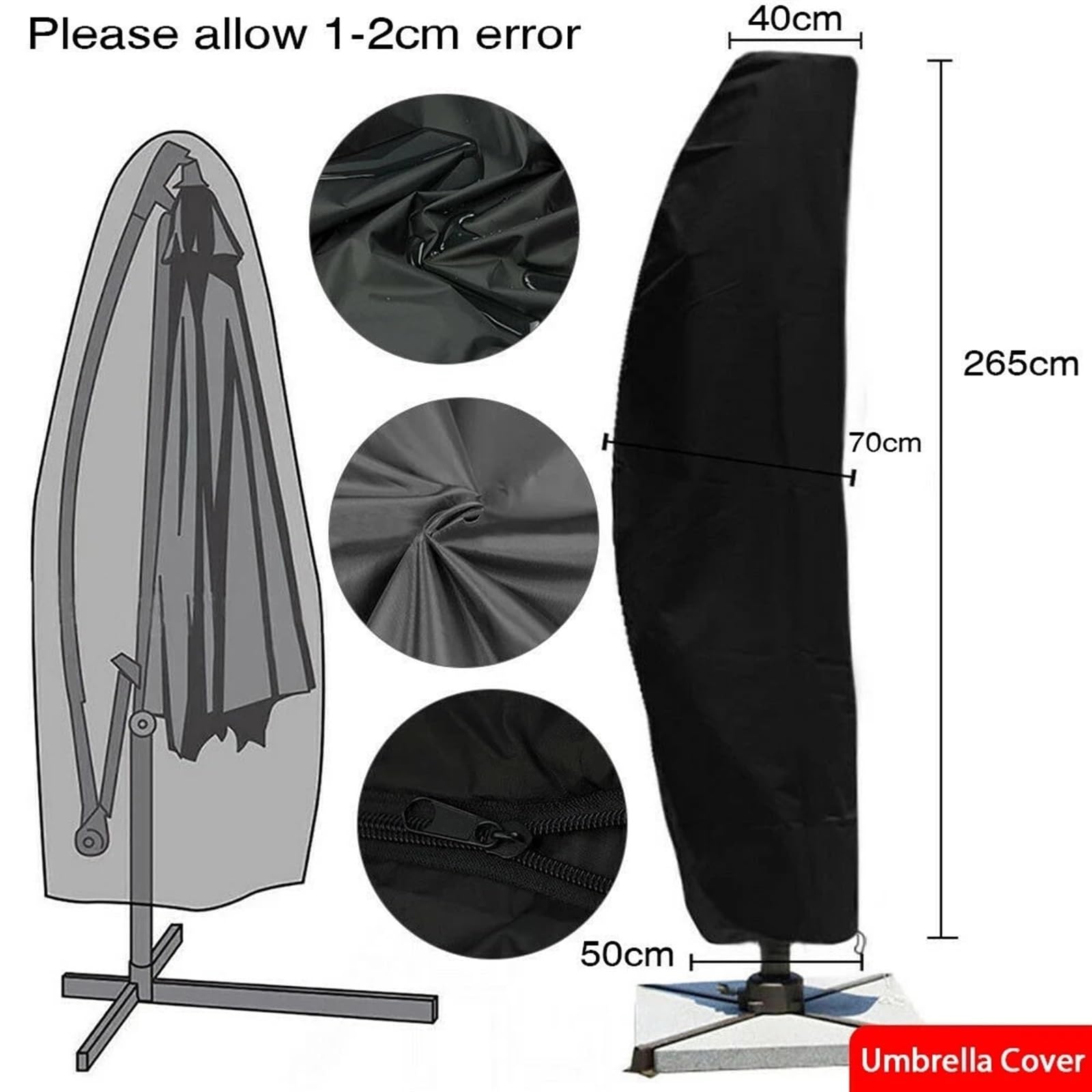 Housse pour Parasol Housse de Protection imperméable for Parasol Jardin, terrasse, en Tissu Oxford, for déporté, Contre la Pluie(205cm)