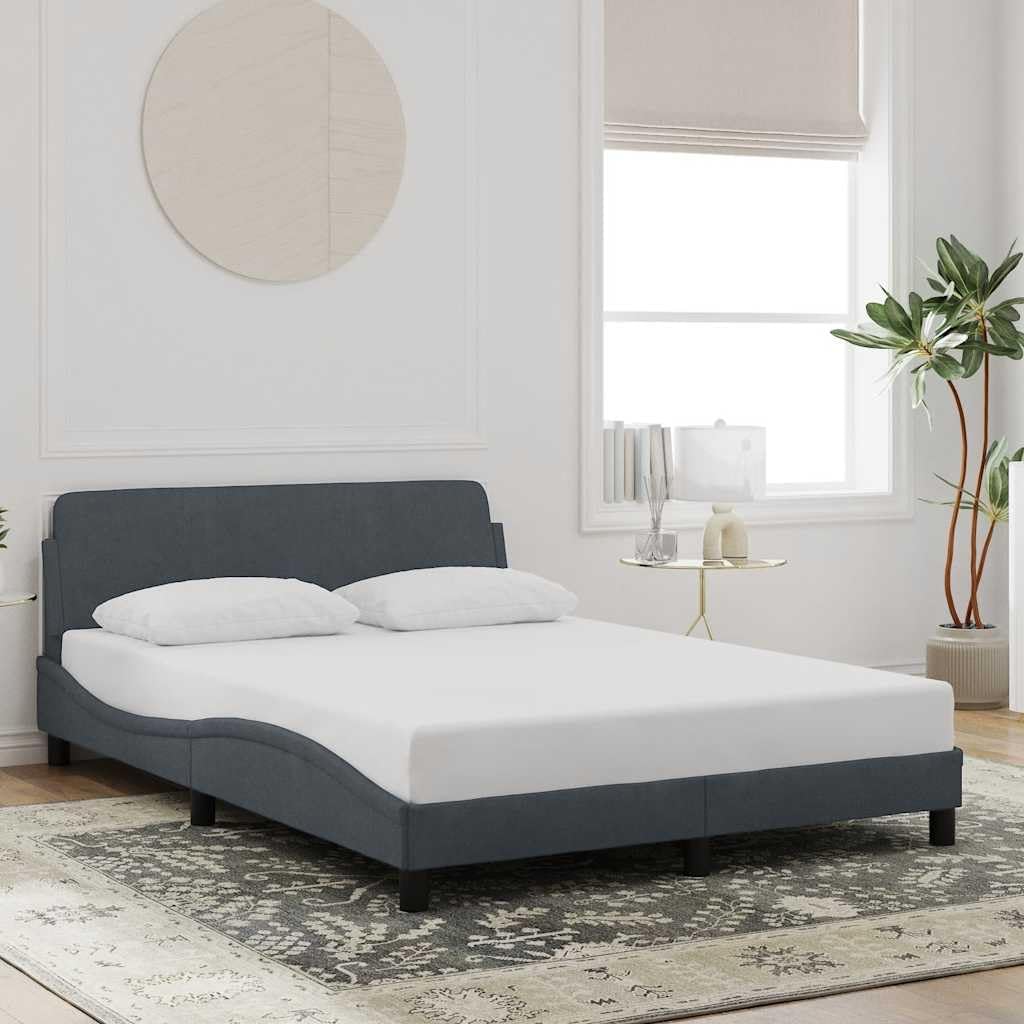Velvet Bed Frame with Headboard Dark Grey, Sturdy Solid Pine Wood Platform Foundation, Slatted Mattress Support, Durable Heavy-Duty Frame, Easy Assembly, Modern Minimalist Bedroom Furniture
