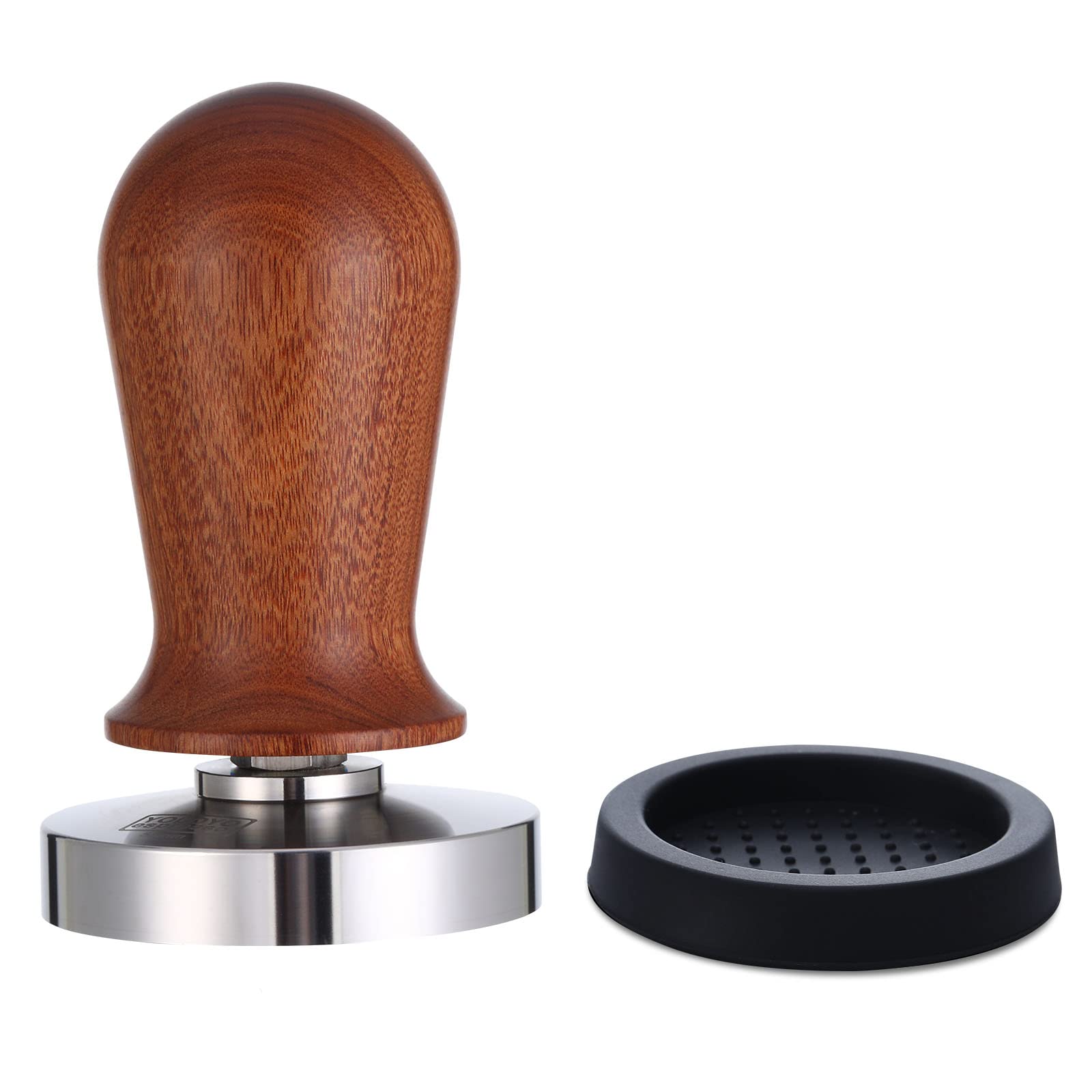 YOLOYO 58.5mm エスプレッソタンパー 一貫した圧力校正コーヒータンパー エスプレッソマシン用 58mm スプリング式タンパー フラットステンレススチールベース (貴石のハンドル+タンパーマット)