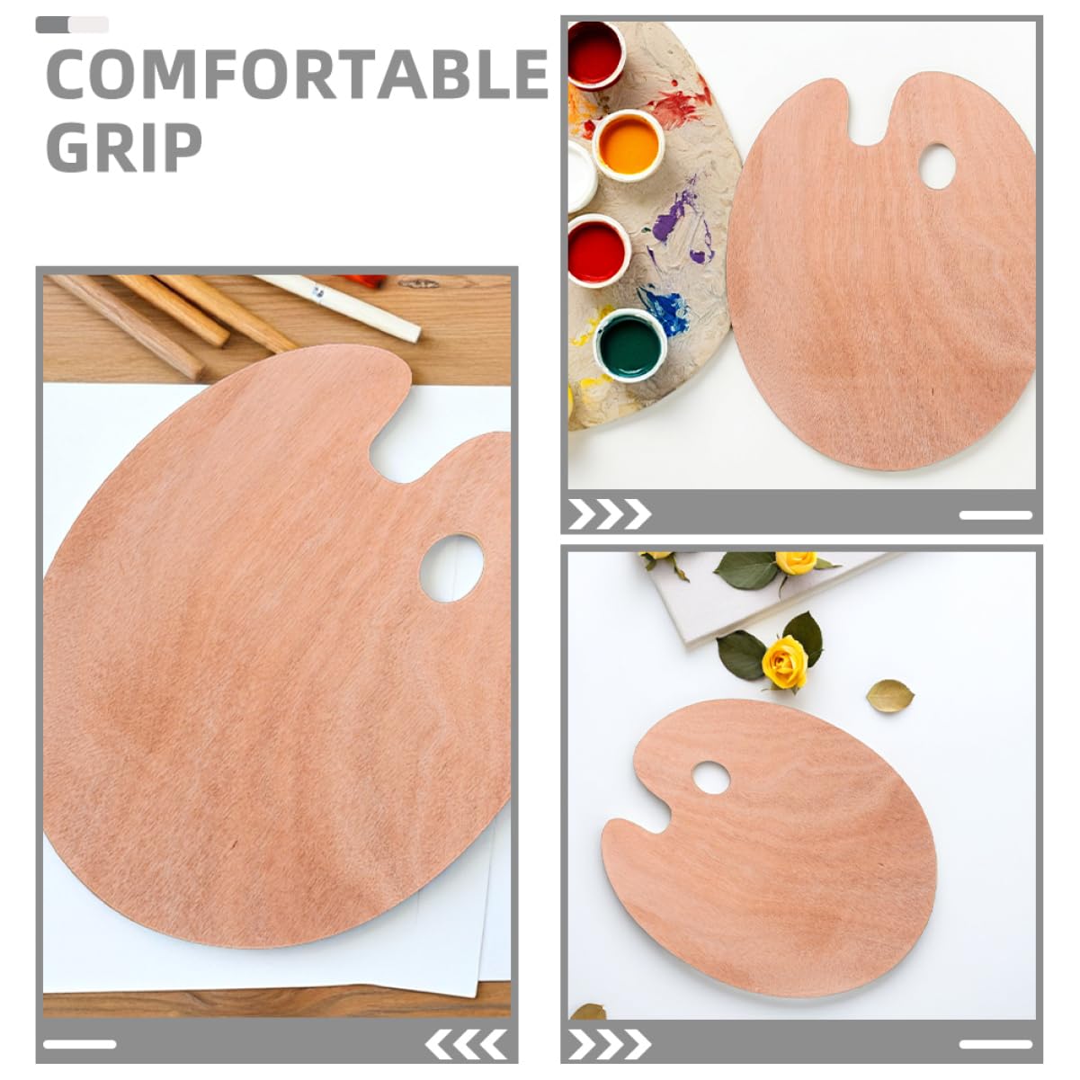 2 Stück Ovale Holz Mischpalette für Ölfarben und Gouache mit Daumenloch Ergonomisch für Farbmischung und Kunstprojekte