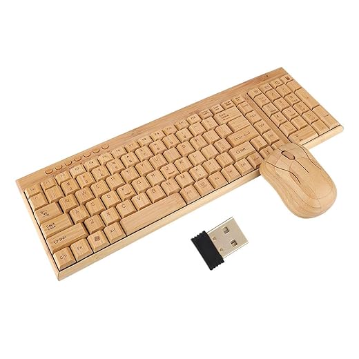 Wireless Keyboard Mouse Combo, ultradünnes Tastatur-Maus-Kit aus Bambus, KG201 + MG94-N, wasserdicht, Geschenkset für Maustastatur