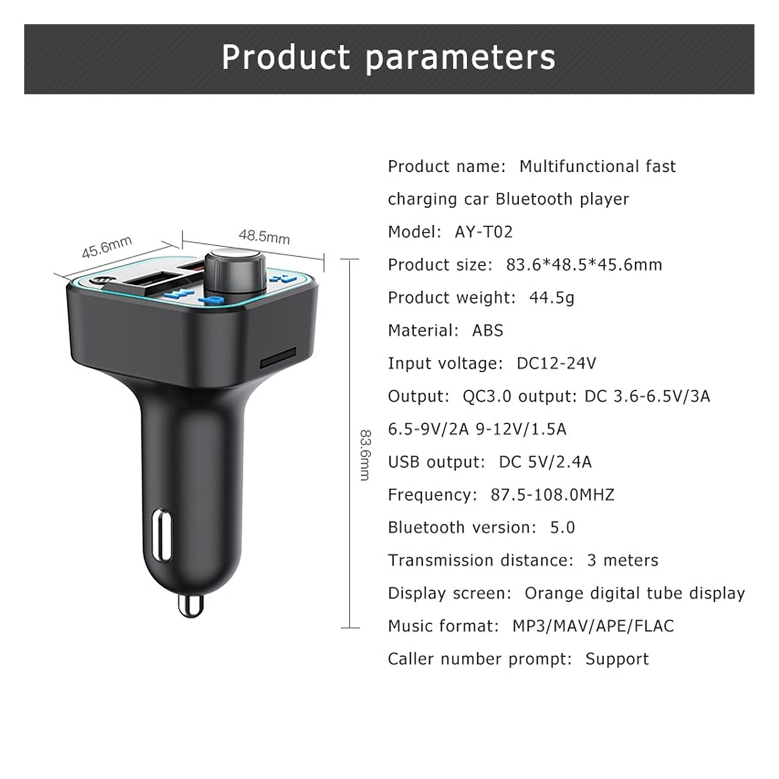 Adattatore Audio Bluetooth. FM. Trasmettitore AUX Modulatore Bluetooth Vivafree Kit Car Audio MP3. Giocatore con 2.4a Quick Chad Dual USB Caricabatteria for Auto