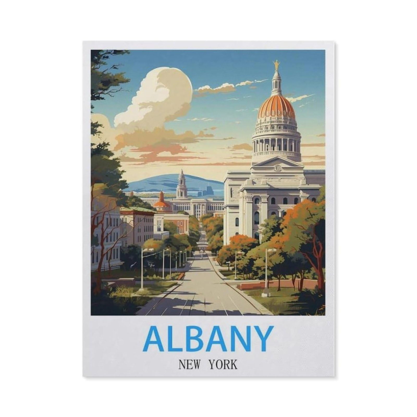 Beayodkp （40 X 50 Cm/15.74 X 19.68 Inches） 5D Diy Diamond Painting，Albany New York Vintage Travel Poster，Art Living Room Wall Decoration Gift-Cc81