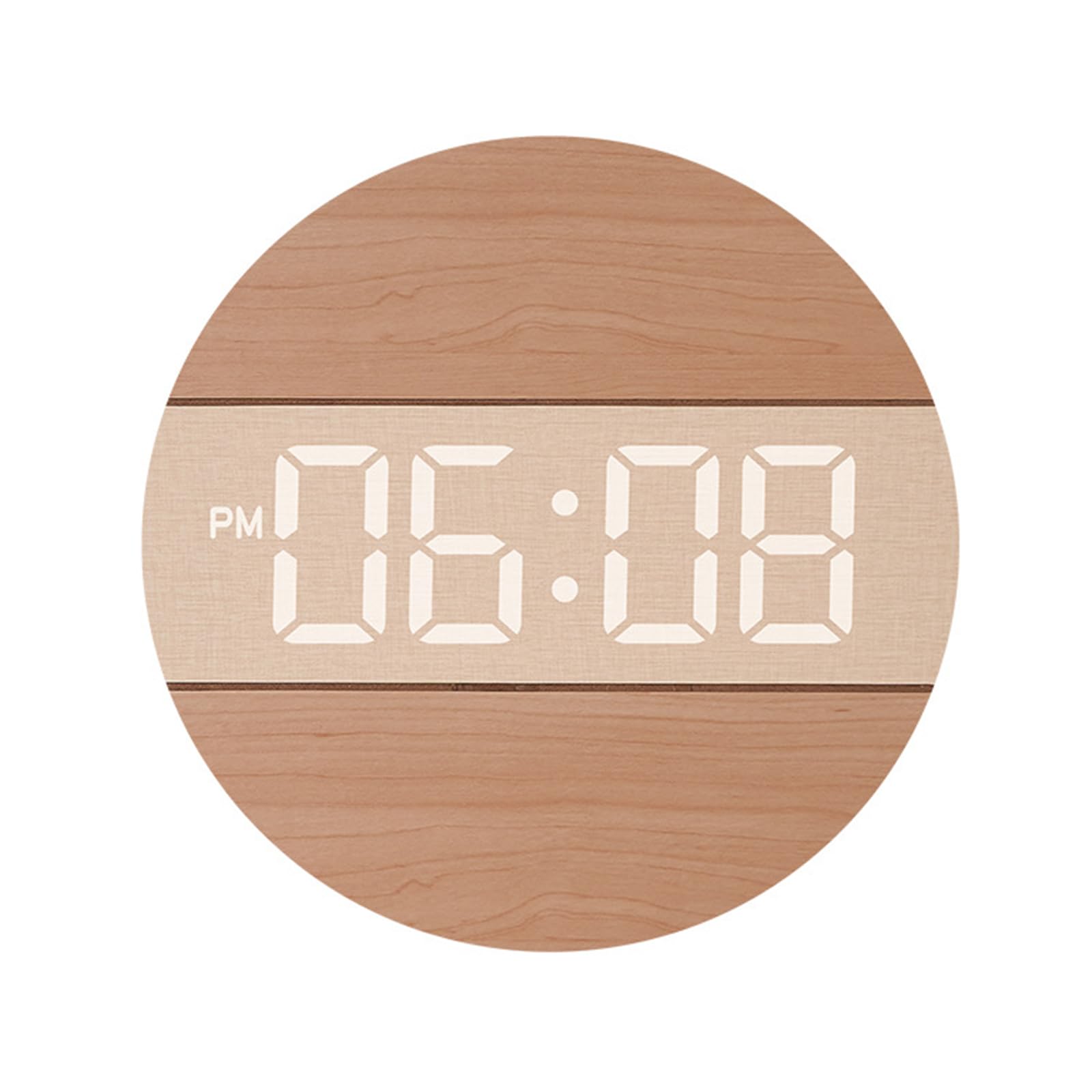 Elektronische Wanduhr mit Automatisch Dimmen Stille LED Großanzeige Holz Rund 12/24 Stunden Schalter Hängend Plug-in für Zuhause Wohnzimmer Büro