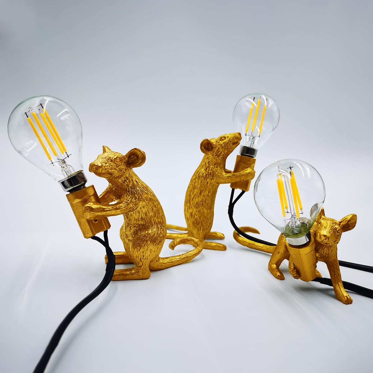 KPLFI Mouse Lamp 3 Pack Table Lamp Mouse Shape Bedside Resin Creative LED Desk Light 3-Pin Plug Bedroom Home Corridor Decor Holiday Gifts (Gold) — image 1