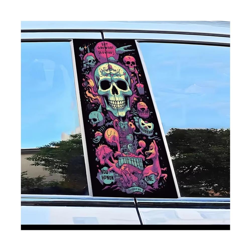Bertdcx One Color 2Pcs Car Center Pillar Protection Stickers Skull Pattern Scratch Resistant Film Auto Parts