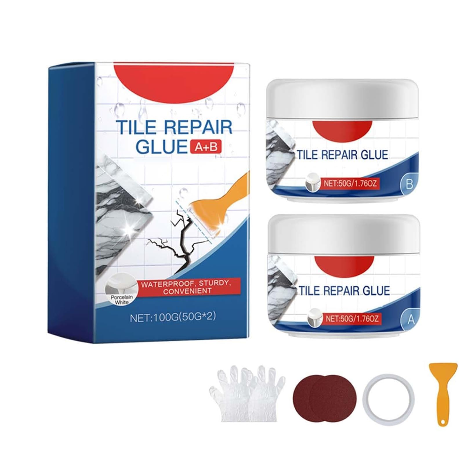 Tile Repair Agent, White Tile & Fiberglass Quartz Countertop Repair Kit, Ceramic Tile Adhesive Paste for Toilet, Marble, Porcelain Sink, and Glazed Surface Chip Repair
