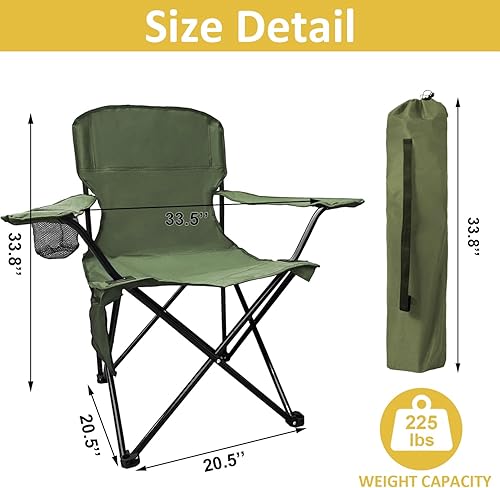 Miniatura 2 de Silla de camping plegable con portavasos y bolsa de almacenamiento, capacidad de 225 libras, pies grandes antideslizantes, tela transpirable con