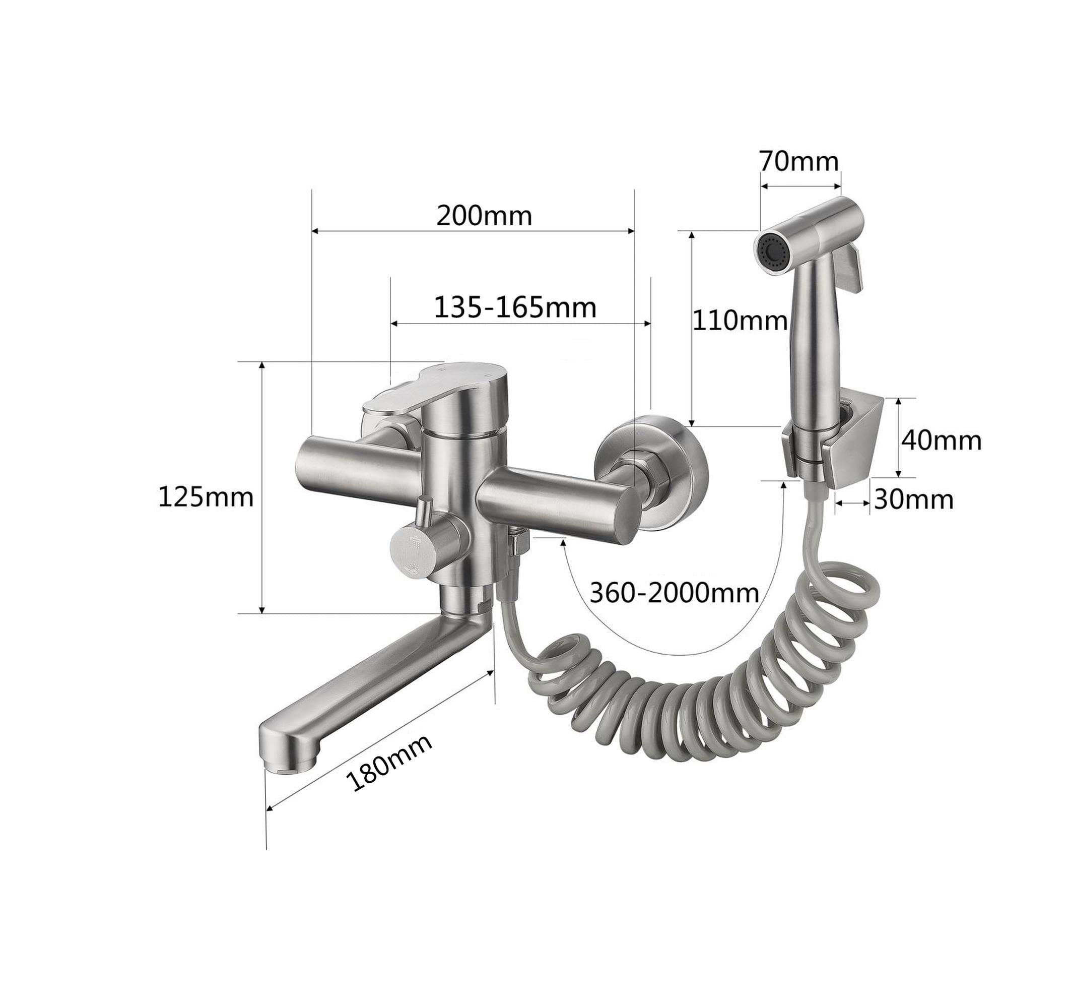 HomeLava Wandarmatur für Küche Wasserhahn Küche Wandmontage mit Spritzpistole und 2 Wasserstrahlarten 360° Drehbar Auslauf kurz 18cm Edelstahl Küchenarmatur Spültischarmatur Armatur