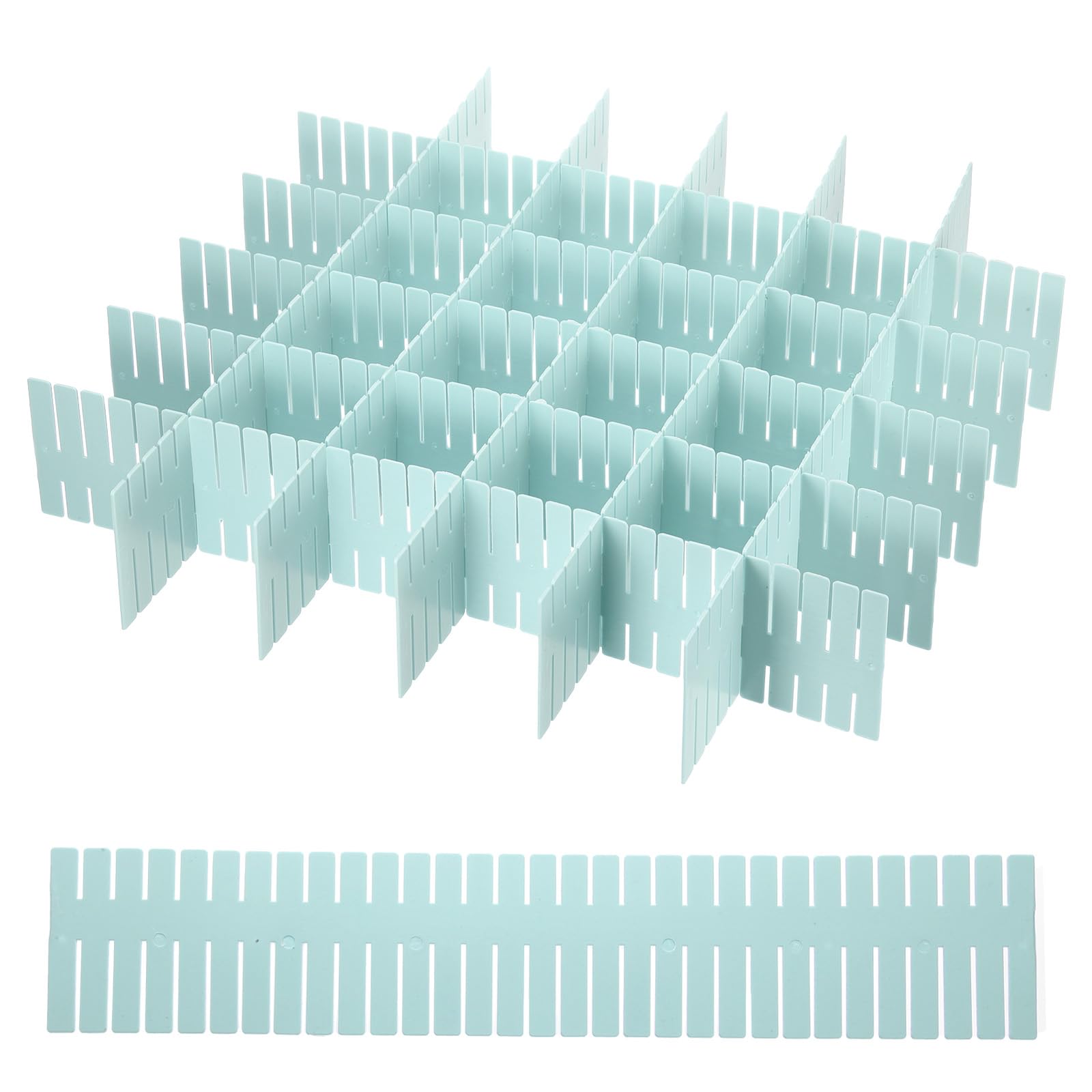 QUARKZMAN 60 Piezas Organizador De Cajones Divisor, Separador Ajustable De Plástico Para Almacenamiento En Cajones De Ropa Interior Maquillaje Pañuelos Calcetines, Azul (Corte Libre)
