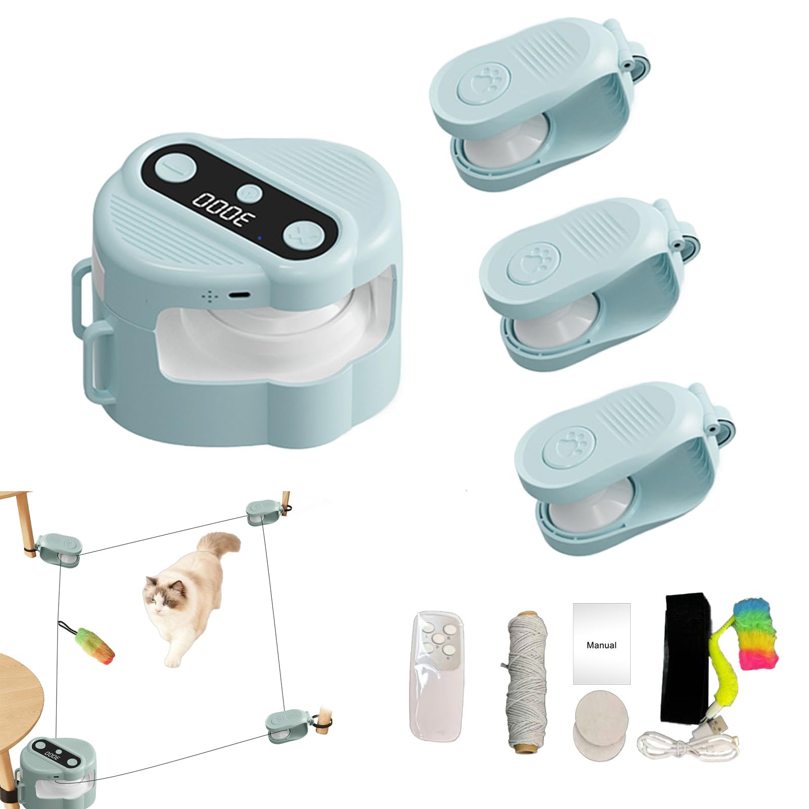 Giocattoli per gatti elettrici, tapis roulant, automatici/telecomandato, per gatti, modalità auto e manuale, ricaricabili USB, giocattolo interattivo simulato per gatti (blu)