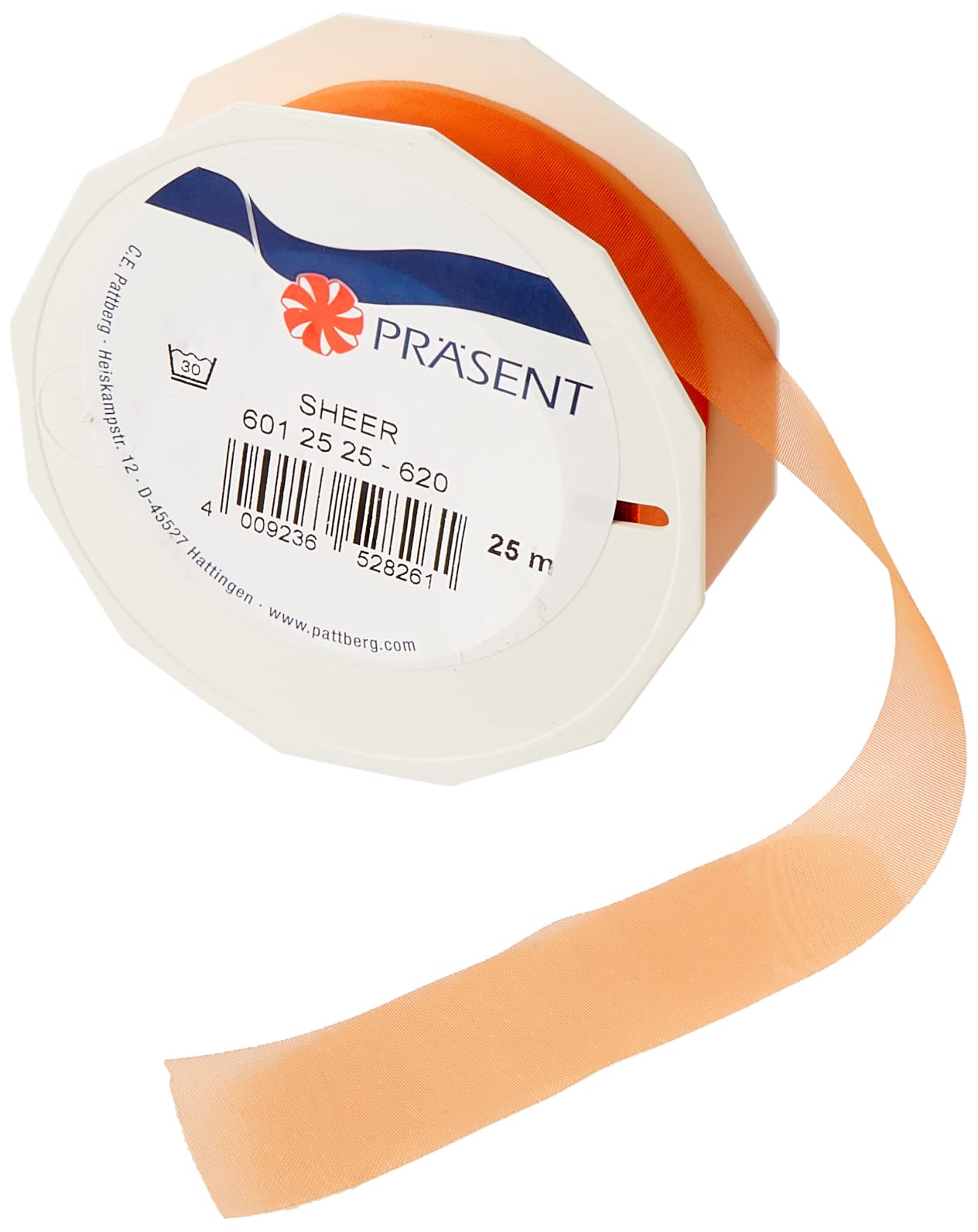 C.E. Pattberg Sheer Organza Ribbon Orange, 27 Yards Gift Wrap Ribbon, 1 inch Width, Accessories for Decoration & Handicrafts, Decoration Ribbon for Presents, for Every Occasion