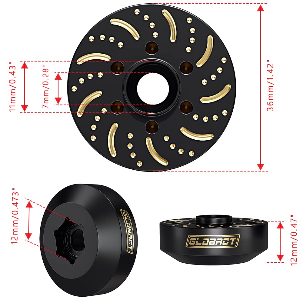 GLOBACT 340g Brass Wheel Weight Set (4Pcs) - 12mm Extended Hex Hubs For TRX4, SCX10, Redcat GEN8 RC Crawlers - View #3