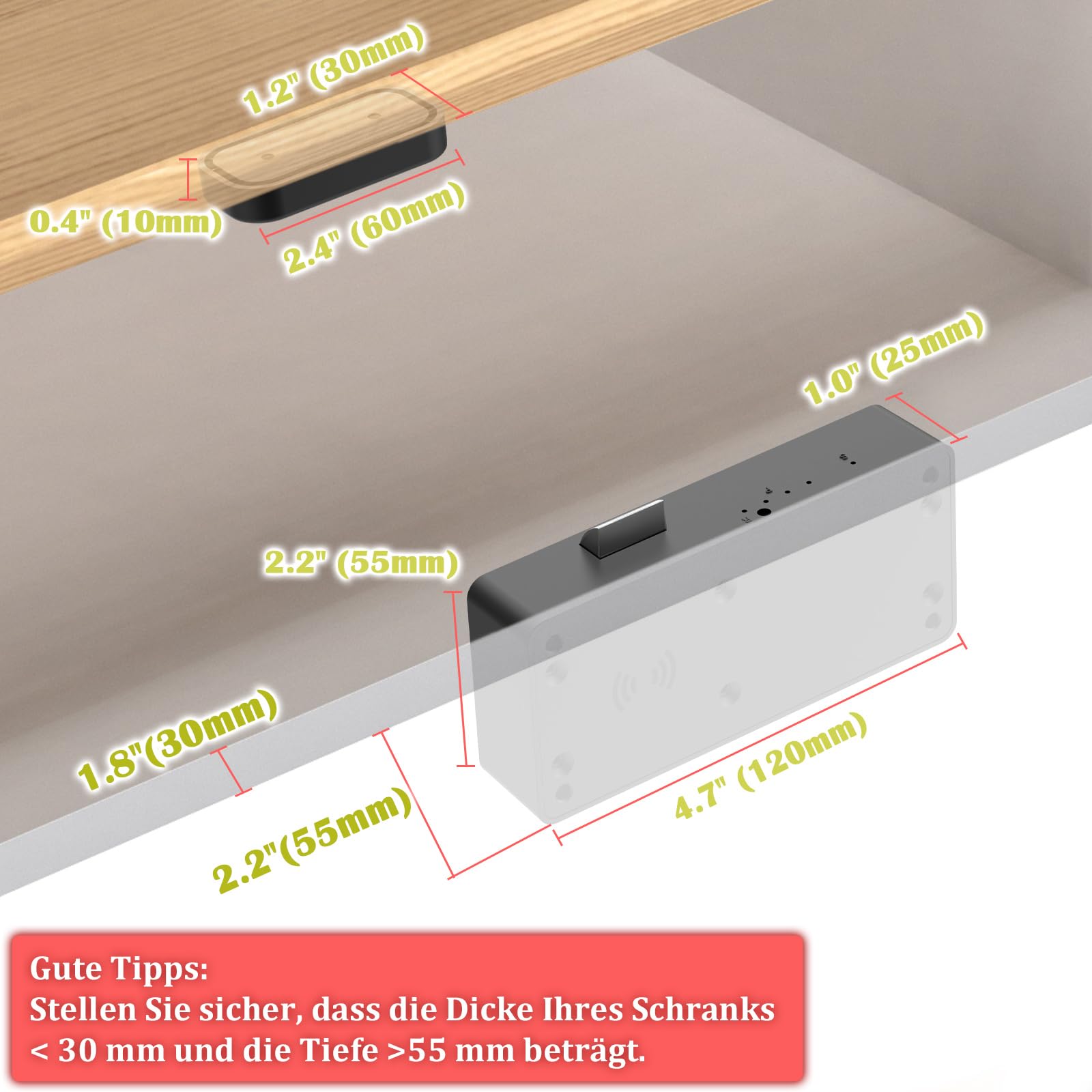 Smart Schubladenschloss, Anweller Elektronisches Schrankschloss Möbelschloss mit APP NFC Schloss Briefkastenschloss, Kindersicherung Schrank für Schrank Schublade Kasten Schließfächer Briefkasten usw