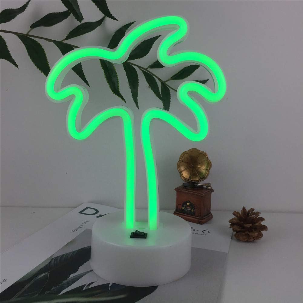 Neon Night Light Palm Tree Shaped with Green Lamp USB & Battery Powered No Heat Table Lamp, Decoration for Wedding Sign,Birthday Party,Kids Room, Living Room,Bedroom,or Bar(Palm Tree) 1