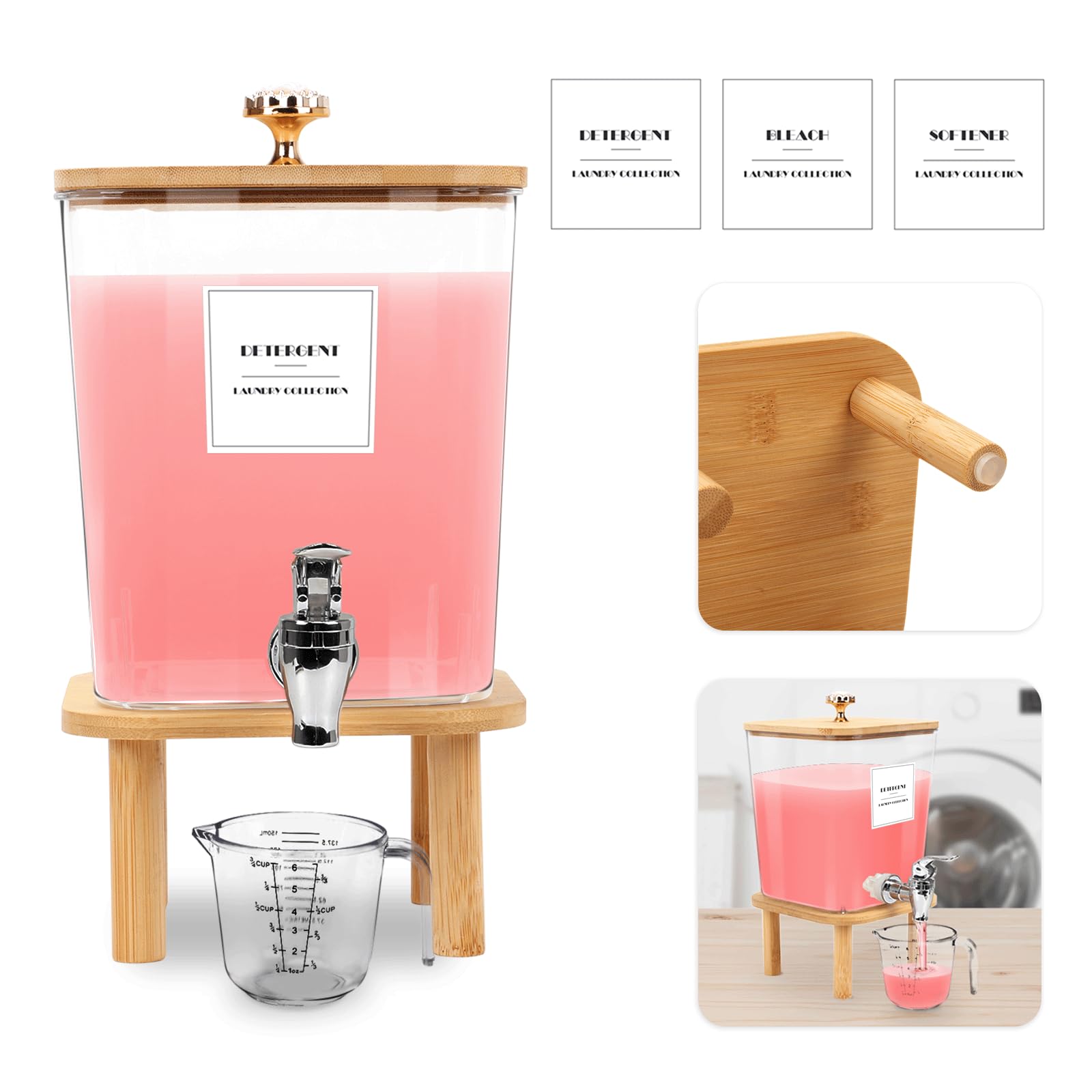 Distributeur Lessive Liquide avec Robinet, 3L Distributeur de Lessive Boîte de Détergent Boîte de Rangement pour Détergents avec Couvercle pour Eau de Javel, Adoucissant