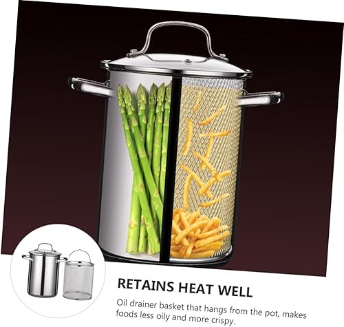 Miniatura 6 de Hemoton 1 juego de freidora de acero inoxidable con cesta, freidora con cesta, cesta para freidora de pavo, olla pequeña con cesta, freidora